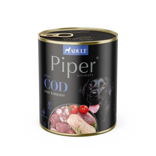 PIPER ADULT 800g konzerva pre dospelých psov s treskou a paradajkami